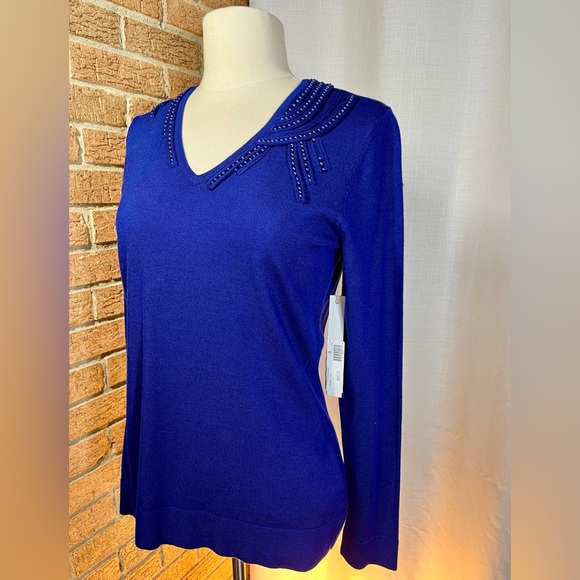Tribal Sweaters - Tribal NWT Royal blue beaded v-neck sweater Size Small -Retails @ $93